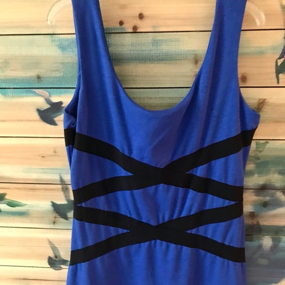 Royal Blue Tank Style Dress with Black Criss Cross Banding Detail Back Zipper - Picture 2 of 6